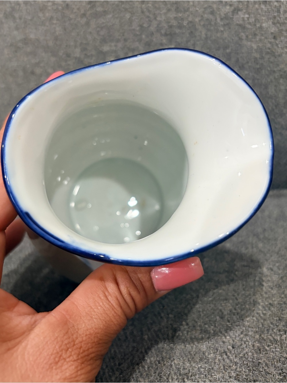White Mini Ceramic Pitcher with Blue 'Home Sweet Home' Script - Picture 7 of 7